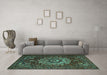 Machine Washable Persian Turquoise Traditional Area Rugs in a Living Room,, wshtr1896turq