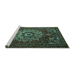 Sideview of Machine Washable Persian Turquoise Traditional Area Rugs, wshtr1896turq