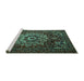 Sideview of Machine Washable Persian Turquoise Traditional Area Rugs, wshtr1896turq