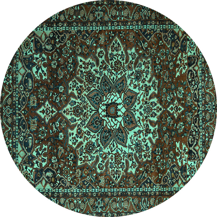Round Persian Turquoise Traditional Rug, tr1896turq