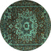 Round Machine Washable Persian Turquoise Traditional Area Rugs, wshtr1896turq