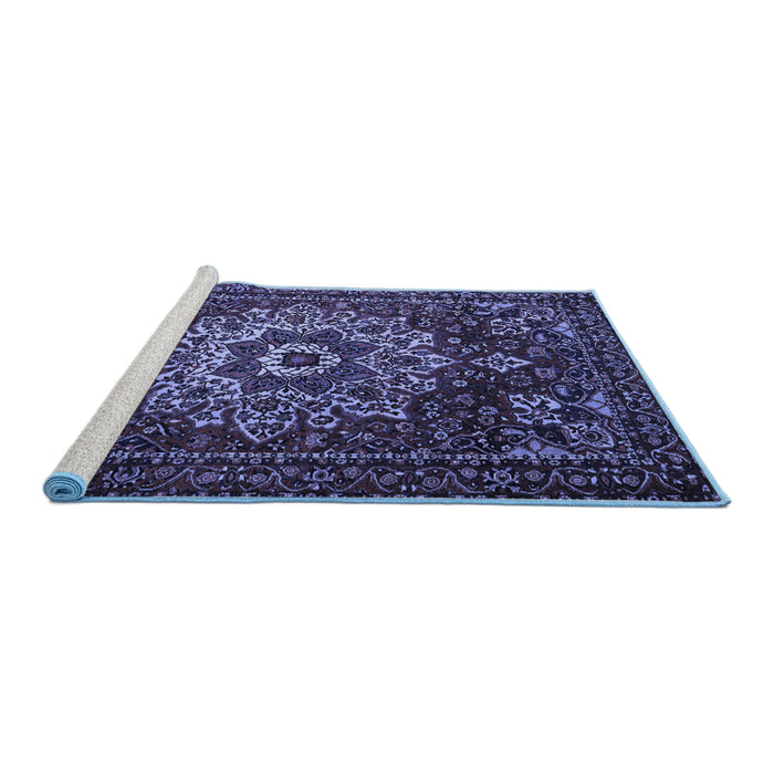 Sideview of Machine Washable Persian Blue Traditional Rug, wshtr1896blu