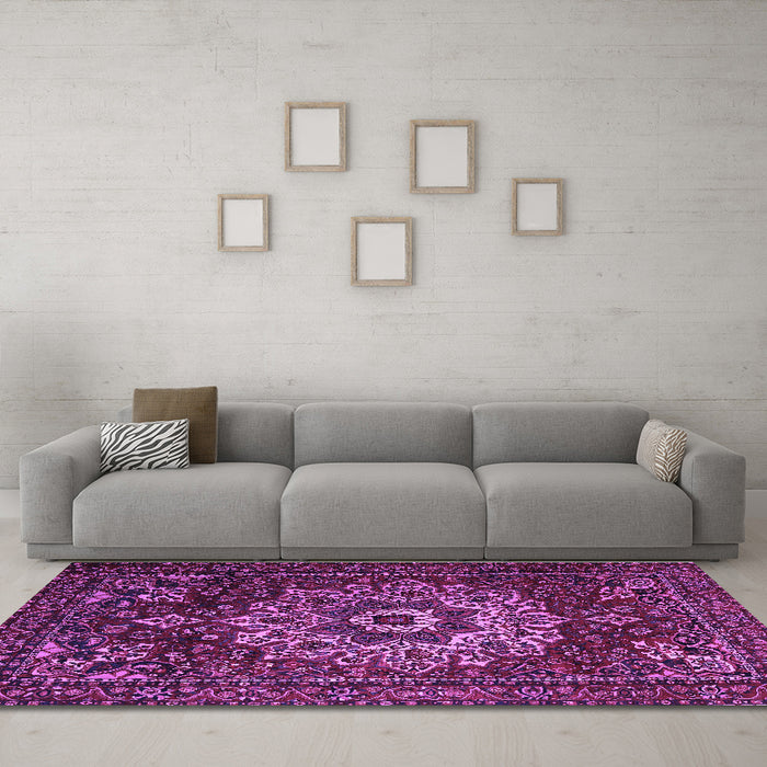 Machine Washable Persian Purple Traditional Area Rugs in a Living Room, wshtr1896pur