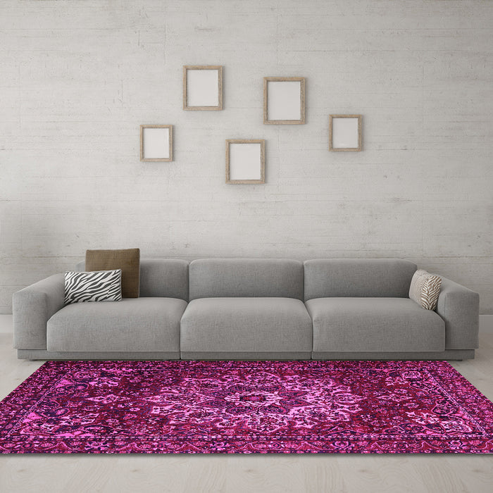 Machine Washable Persian Pink Traditional Rug in a Living Room, wshtr1896pnk