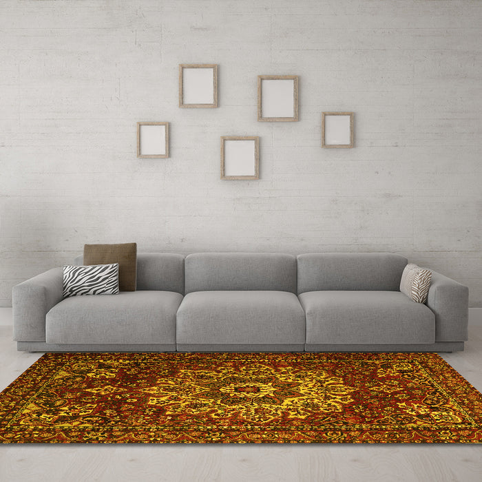 Machine Washable Persian Yellow Traditional Rug in a Living Room, wshtr1896yw