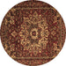 Round Machine Washable Persian Brown Traditional Rug, wshtr1896brn