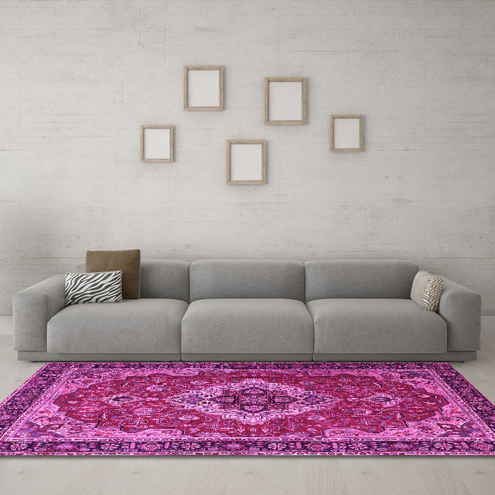 Machine Washable Persian Pink Traditional Rug in a Living Room, wshtr1897pnk