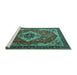 Sideview of Machine Washable Persian Turquoise Traditional Area Rugs, wshtr1897turq