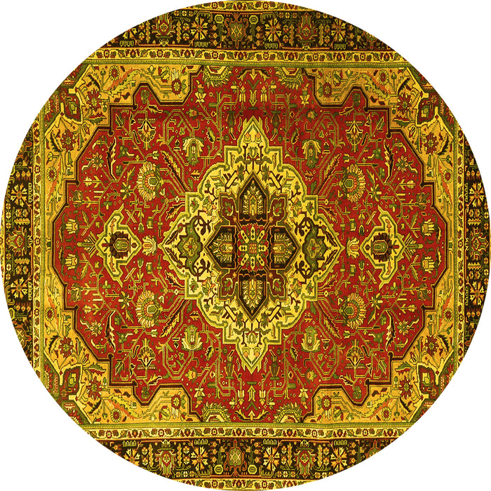 Round Persian Yellow Traditional Rug, tr1897yw