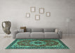 Machine Washable Persian Turquoise Traditional Area Rugs in a Living Room,, wshtr1897turq