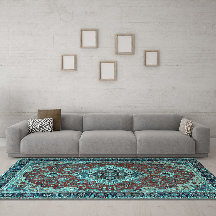 Machine Washable Persian Light Blue Traditional Rug in a Living Room, wshtr1897lblu