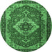 Round Machine Washable Persian Emerald Green Traditional Area Rugs, wshtr1897emgrn