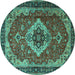 Round Machine Washable Persian Turquoise Traditional Area Rugs, wshtr1897turq