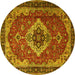 Round Machine Washable Persian Yellow Traditional Rug, wshtr1897yw