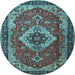 Round Machine Washable Persian Light Blue Traditional Rug, wshtr1897lblu