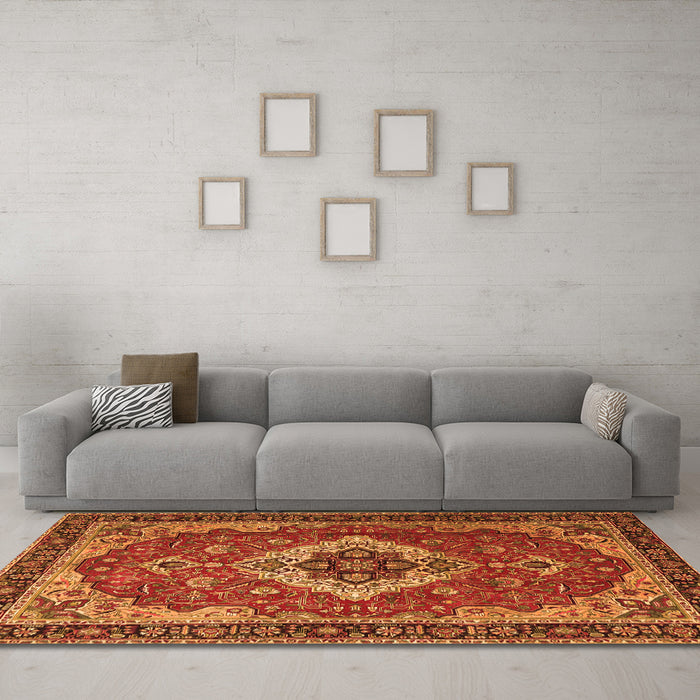 Machine Washable Persian Orange Traditional Area Rugs in a Living Room, wshtr1897org
