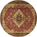 Round Machine Washable Persian Brown Traditional Rug, wshtr1897brn