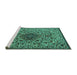 Sideview of Machine Washable Persian Turquoise Traditional Area Rugs, wshtr1898turq