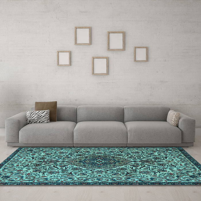 Machine Washable Persian Light Blue Traditional Rug in a Living Room, wshtr1898lblu