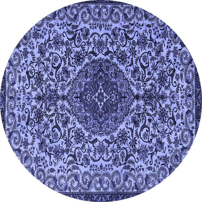 Round Machine Washable Persian Blue Traditional Rug, wshtr1898blu
