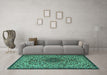 Machine Washable Persian Turquoise Traditional Area Rugs in a Living Room,, wshtr1898turq