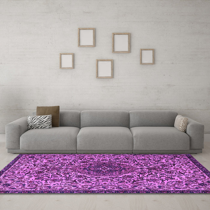 Machine Washable Persian Purple Traditional Area Rugs in a Living Room, wshtr1898pur