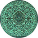 Round Machine Washable Persian Turquoise Traditional Area Rugs, wshtr1898turq