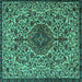 Square Machine Washable Persian Turquoise Traditional Area Rugs, wshtr1898turq