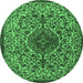 Round Machine Washable Persian Emerald Green Traditional Area Rugs, wshtr1898emgrn