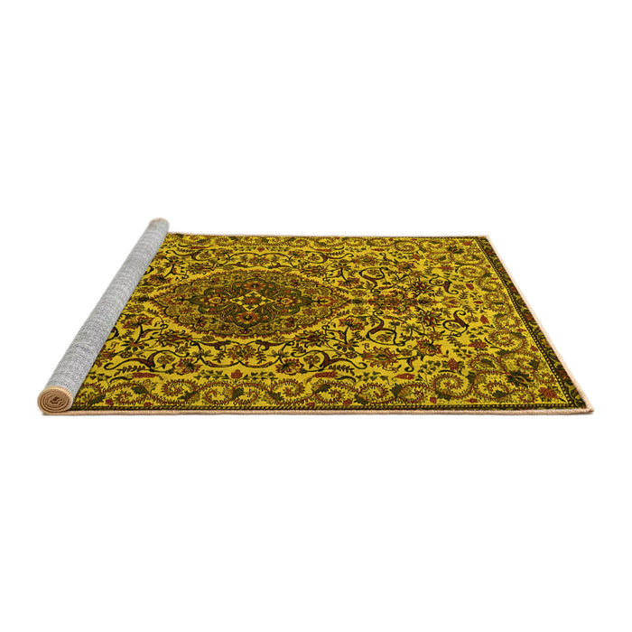 Sideview of Machine Washable Persian Yellow Traditional Rug, wshtr1898yw