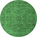 Round Machine Washable Persian Emerald Green Traditional Area Rugs, wshtr1899emgrn