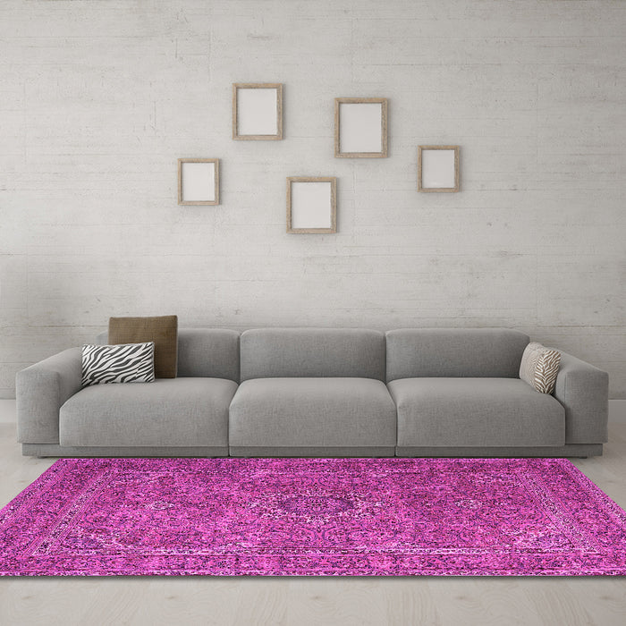 Machine Washable Persian Pink Traditional Rug in a Living Room, wshtr1899pnk