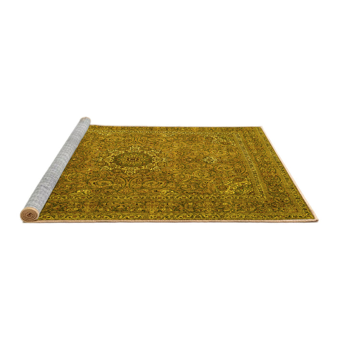 Sideview of Machine Washable Persian Yellow Traditional Rug, wshtr1899yw