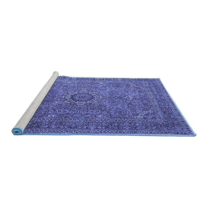 Sideview of Machine Washable Persian Blue Traditional Rug, wshtr1899blu