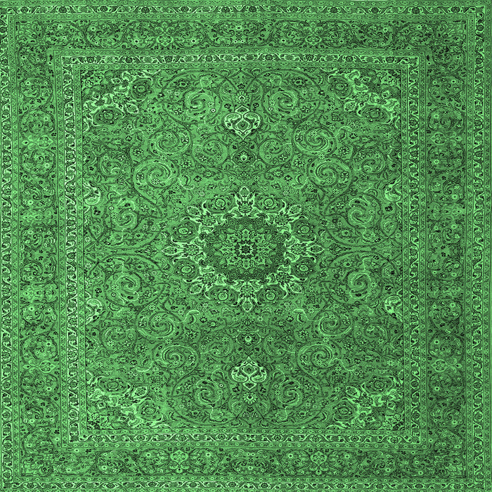 Square Machine Washable Persian Emerald Green Traditional Area Rugs, wshtr1899emgrn