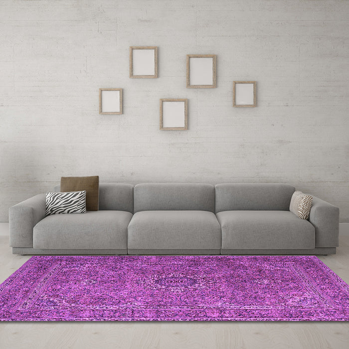 Machine Washable Persian Purple Traditional Area Rugs in a Living Room, wshtr1899pur
