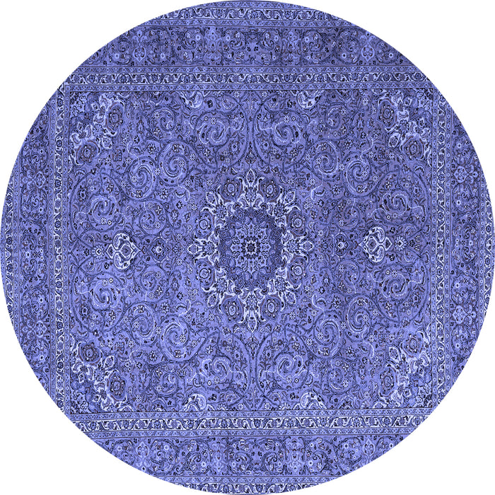 Round Machine Washable Persian Blue Traditional Rug, wshtr1899blu