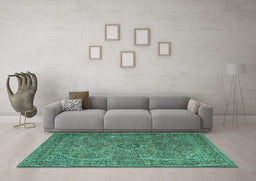 Machine Washable Persian Turquoise Traditional Area Rugs in a Living Room,, wshtr1899turq