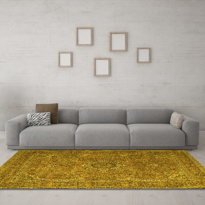 Machine Washable Persian Yellow Traditional Rug in a Living Room, wshtr1899yw