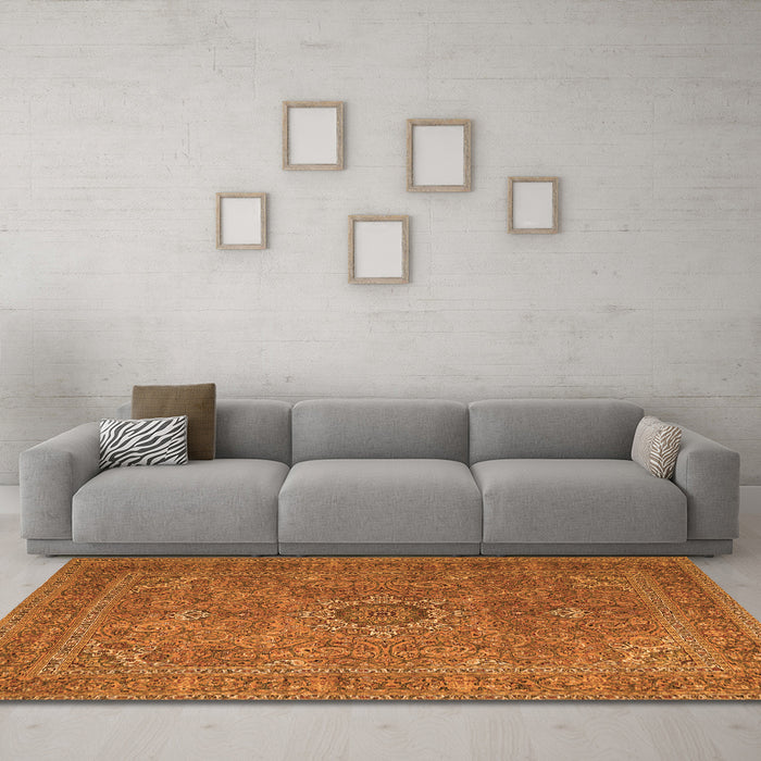 Machine Washable Persian Orange Traditional Area Rugs in a Living Room, wshtr1899org