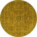 Round Machine Washable Persian Yellow Traditional Rug, wshtr1899yw