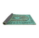 Sideview of Medallion Turquoise Traditional Rug, tr189turq