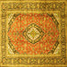 Square Machine Washable Medallion Yellow Traditional Rug, wshtr189yw