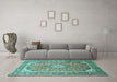 Machine Washable Medallion Turquoise Traditional Area Rugs in a Living Room,, wshtr189turq