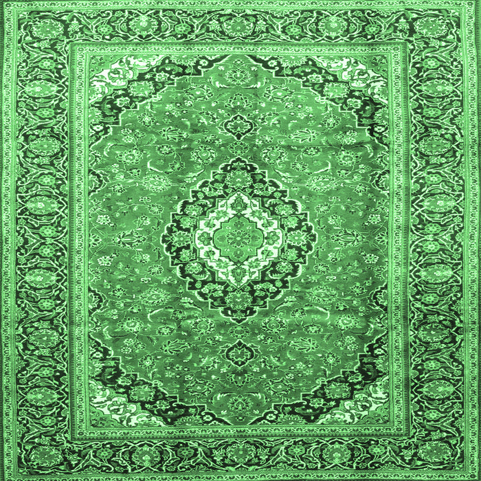 Square Medallion Emerald Green Traditional Rug, tr189emgrn