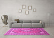 Machine Washable Medallion Pink Traditional Rug in a Living Room, wshtr189pnk