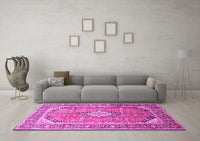 Machine Washable Medallion Pink Traditional Rug, wshtr189pnk