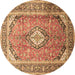 Round Medallion Brown Traditional Rug, tr189brn