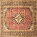 Square Machine Washable Medallion Brown Traditional Rug, wshtr189brn