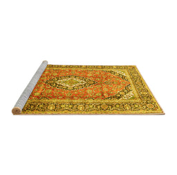Sideview of Machine Washable Medallion Yellow Traditional Rug, wshtr189yw